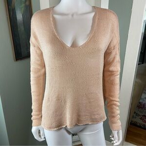 Forever 21 Peach/Cream Sheer Sweater Knit Top Slouchy Medium Slub V-neck M